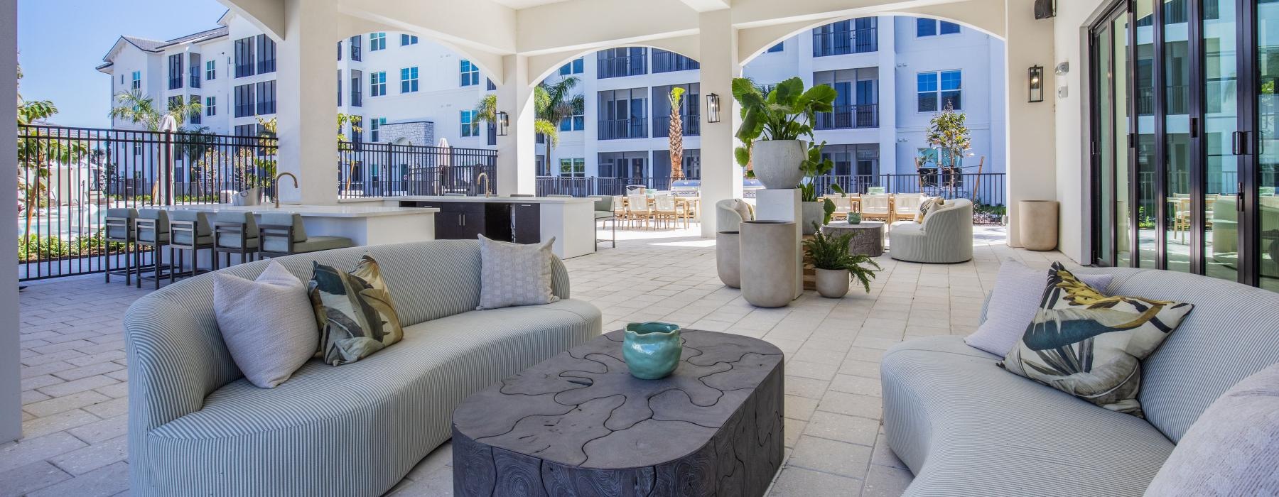 a living room with a balcony
