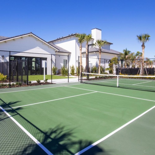 a tennis court with a net