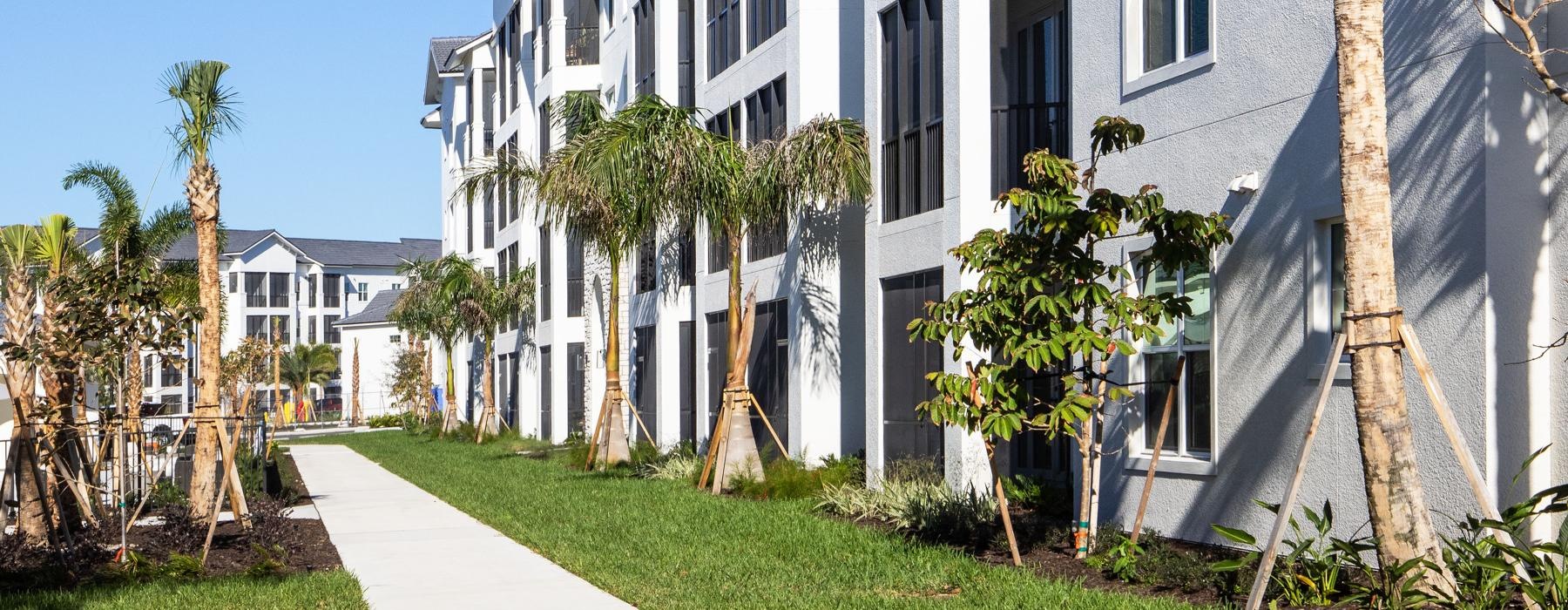 a row of white buildings