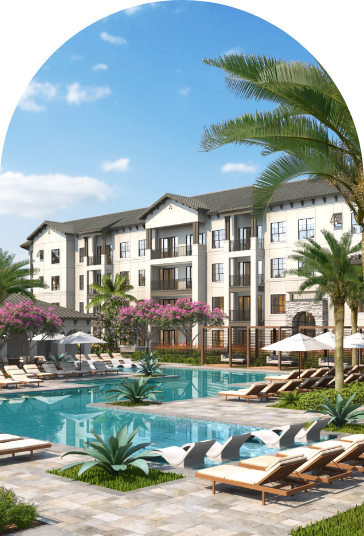 rendering of pool outside of apartments at Fiori in Naples FL