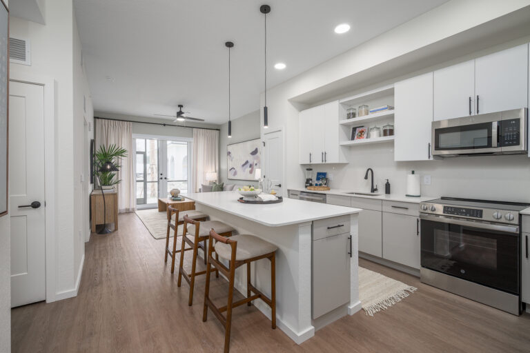 kitchen with view of living room