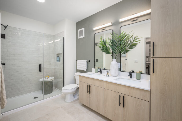 bathroom with double vanity