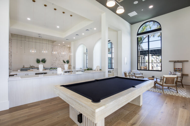Billiards table in the clubhouse at Fiori Apartments